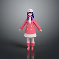 Game Movie Character With Blue Hair White Hat Pink Coat White Dress 3D Stylized Model