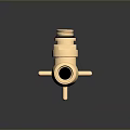 Golden Brass Valve Pipe Fitting With Handle And Connections On Dark Background With Reflection 3d model