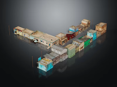 Makeshift Buildings With Various Colors And Mixed Materials In Densely Arranged Shanty Town 3d model