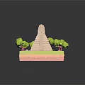 Cartoon Pyramid Scene Featuring Green Trees And Layered Platform Base 3d model