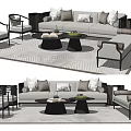 Modern Sofa Coffee Table Set With Accent Chairs Bench And Patterned Rug 3d model