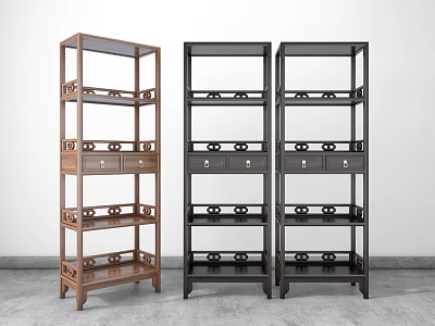 Modern Wooden Bookcase With Multi tiered Shelves And Drawers In Brown And Black 3d model