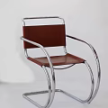 Stylish Leisure Chair With Curved Metal Frame And Brown Leather Seat Backrest