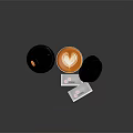 Pink Coffee Cup with Steam Open Lid and Small Cards on Black Surface