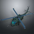 Green Military Helicopter With Blue Rotors And Detailed Fuselage Design