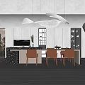 Modern Restaurant Interior Design With Dining Table Chairs Pendant Light And Cabinets 3d model