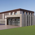 Modern Sales Office Building With Green Roof Stone Facade Large Windows And Water Surrounding