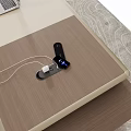 Modern Elegant Executive Office Desk with Laptop Leather Chair and Wooden Beige Design