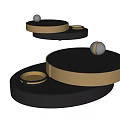 Modern Circular Coffee Table With Black Gold Layered Design And Metal Decor