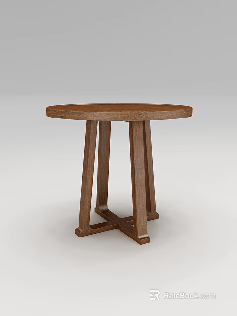 Wooden Side Table With Round Top And Three Crossed Legs Simple Design 3d model