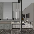 Modern Hotel Guest Room Interior With Washbasin Mirror TV Bed And Shower