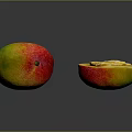 Juicy Mango Fruit Whole And Sliced Displaying Yellow Pulp And Colorful Skin