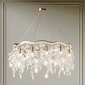 Elegant Gold Frame Chandelier With Leaf Shaped Crystal Decorations And Hanging Design