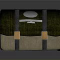 Green Fabric Storage Case With Beige Base Metal Buckles And Circular Blue Logo