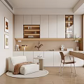 Modern Study Single Chair Lazy Sofa Dried Flower Hanging Picture Computer Green Planting Side Table 3d model