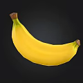 Fresh Ripe Yellow Banana With Green Stem And Brown Ends On Black Background