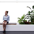 Sleek Modern Outdoor Chair Design With Wooden Seat White Frame And Green Plants