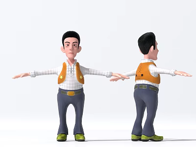 3D Reptile Character Front And Back Views Wearing Vest With Open Arms On White Background 3d model
