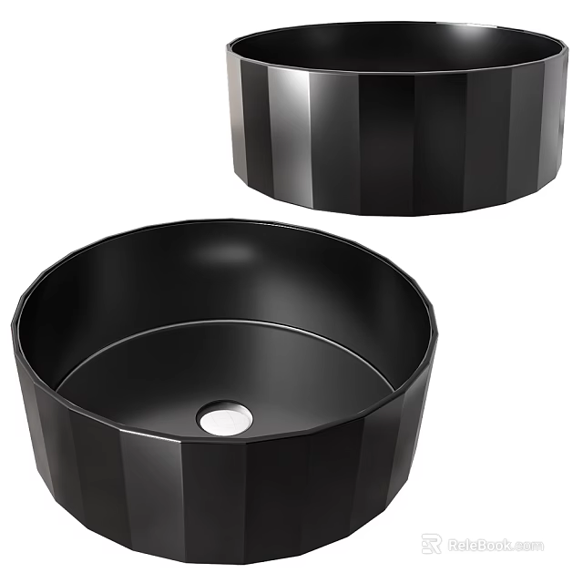 Black Ribbed Vessel Sink With Glossy Surface And Modern Design For Bathroom 3d model 