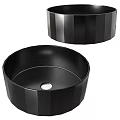 Black Ribbed Vessel Sink With Glossy Surface And Modern Design For Bathroom