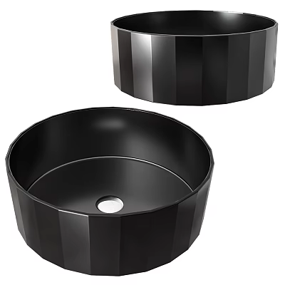 Black Ribbed Vessel Sink With Glossy Surface And Modern Design For Bathroom 3d model