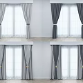 Gray and Dark Gray Linen Blend Curtains with Tiebacks Sheer White Panels Window Treatment
