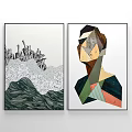 Modern Abstract Decorative Wall Art With Geometric Portrait And Landscape