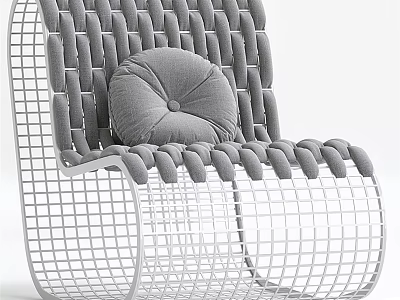 Modern Woven Leisure Chair With White Grid Frame And Gray Round Cushion 3d model