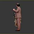 Man In Pink Suit Holding Beige Coat And Green Tie Against Gray Background