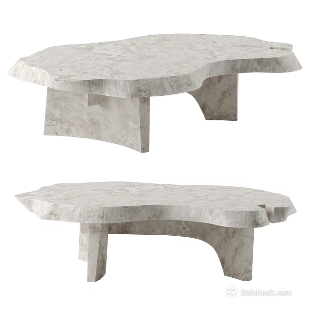 Modern Natural Marble Coffee Table With Irregular Shape And Textured Surface 3d model 