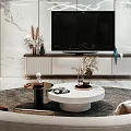 Modern Living Room Interior Design With Round Sofa TV Coffee Table And Chandelier