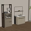 Modern Wooden and Gray Storage Lockers with Shelves and Countertop for Interior Design