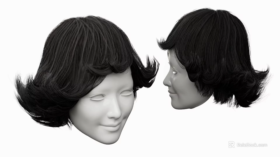 Human Head Model With Short Black Hair And Detailed Facial Organs 3d model 