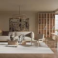Modern Living Room Interior With Sofa Rug Artwork And Bookshelf Near Window