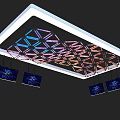 Modern Ceiling Design With Colorful Geometric Patterns And Hanging Decorative Lights 3d model