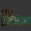 Vibrant Aquatic Plants Growing in Circular Green Container With Red Accents