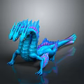 Mystical Blue Dragon Creature With Multiple Heads Purple Scales Limbs And Tail On Black Background