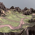 Scenic Bridge in Mountain Valley Surrounded by Rugged Peaks and Green Landscape