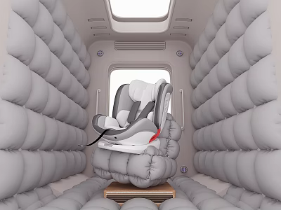 Medical Device Child Safety Seat With Inflatable Protection In Transport Vehicle Interior 3d model