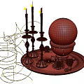 Festive Decorative Ornament Set Including Candles Snow Globe Red Cup And Fairy Lights On Tray