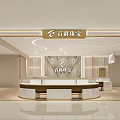 Modern Jewelry Store Interior Design With Display Counters And Marble Backdrop 3d model