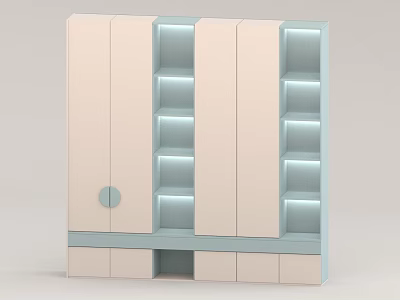 Modern Bookcase With Light Blue And Beige Design Open Shelves And Cabinet Doors 3d model
