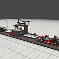 Sports Equipment Display Featuring Go Karts And Racing Gear On Platform