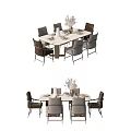 Modern Dining Table Set With Rectangular Table Six Chairs Vase And Tableware 3d model
