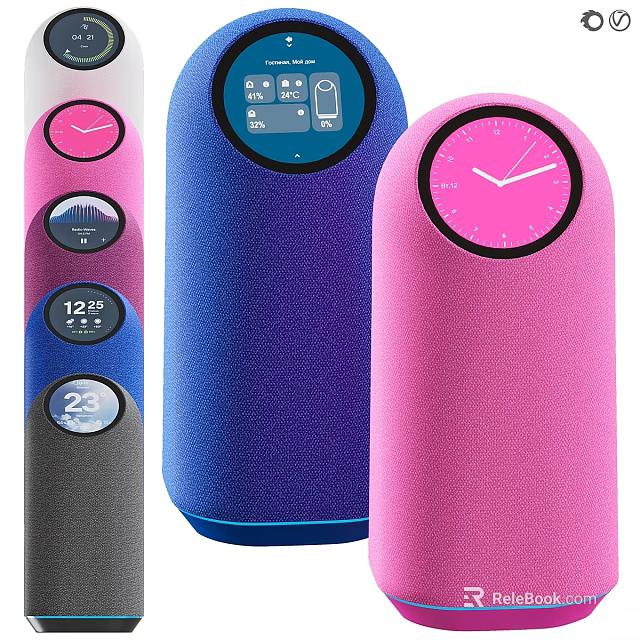 Multicolored Smart Devices with Digital Display Clock Temperature and Cylindrical Design 3d model 