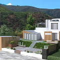 Modern White Guesthouse Building With Courtyard Wooden Elements And Mountain View