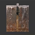 Rusty Paint Bucket And Wooden Handle Brush With Paint Drips For Household Use