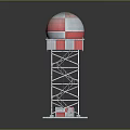 Red and White Tower Structure With Metal Frame Dome And Square Base 3d model