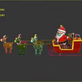 Christmas Santa Claus Riding Red Sleigh Pulled by Three Reindeer with Gifts