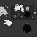 Cluttered Office Desk With Stacked Documents Laptop Lamp Coffee Cup Printer And Scattered Papers